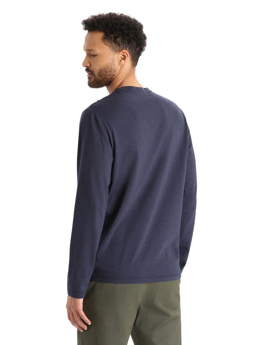 Icebreaker Merino Central Classic T-Shirt Canopy Camper Férfi Long Sleeve Sötétkék | HU 1224FDNM